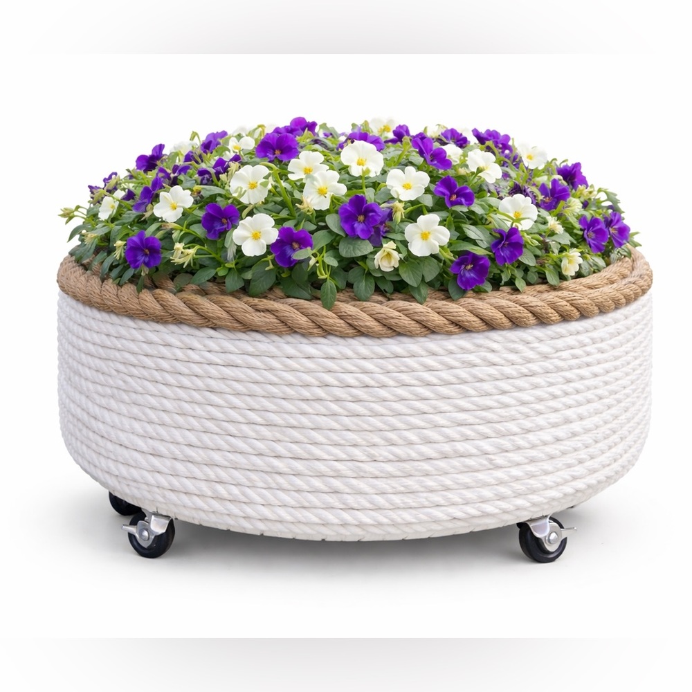 Handmade Rope Planter on Wheels